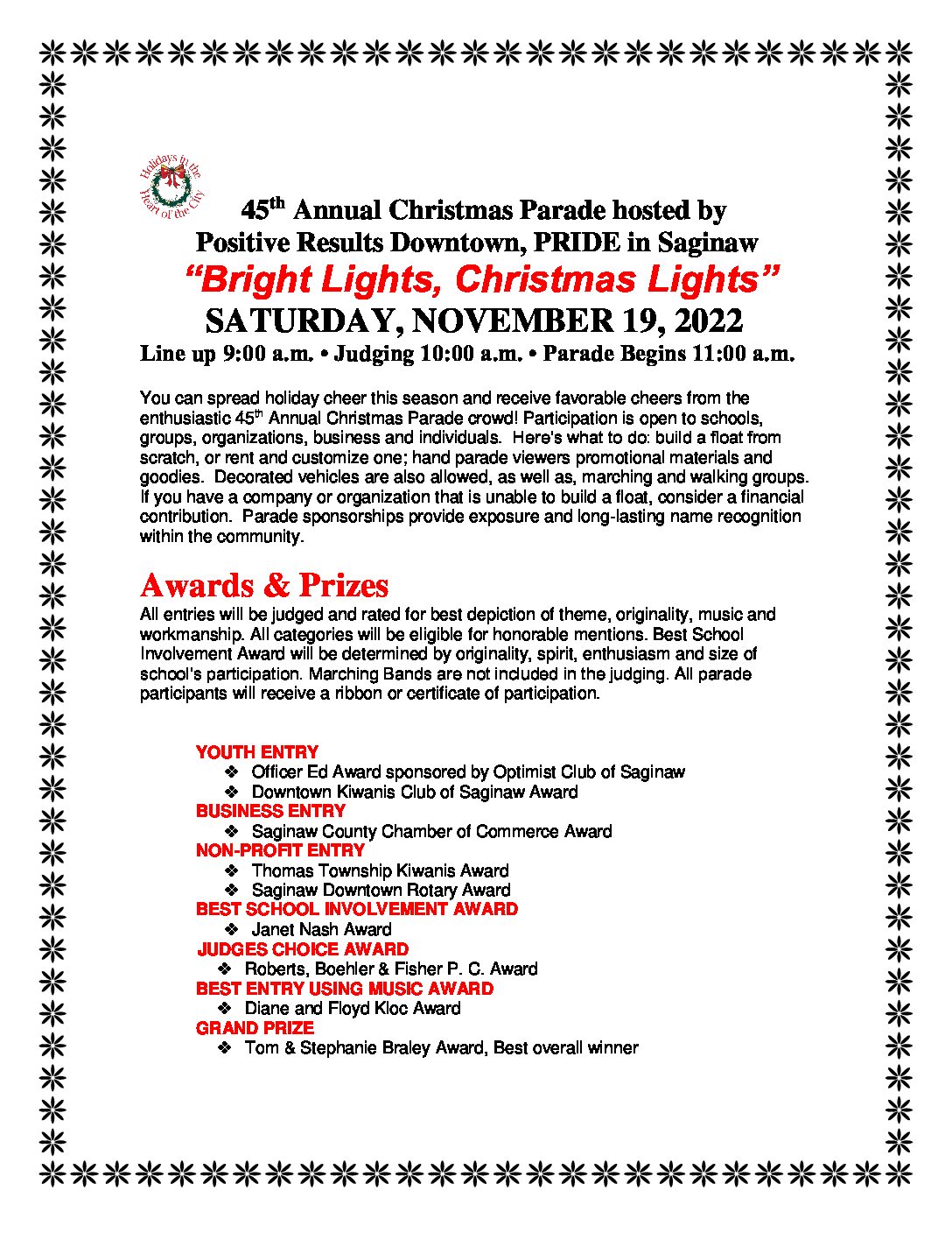 <h1 class="tribe-events-single-event-title">“Bright Lights, Christmas Lights” -45th Annual Christmas Parade</h1>