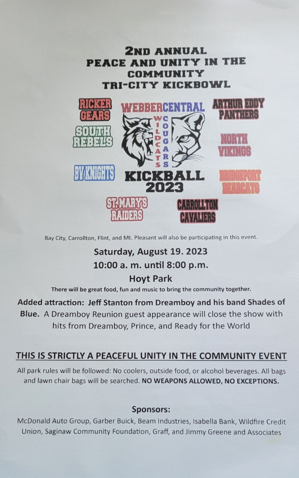 <h1 class="tribe-events-single-event-title">2nd Annual Peace And Unity In The Community Tri City Kickball</h1>