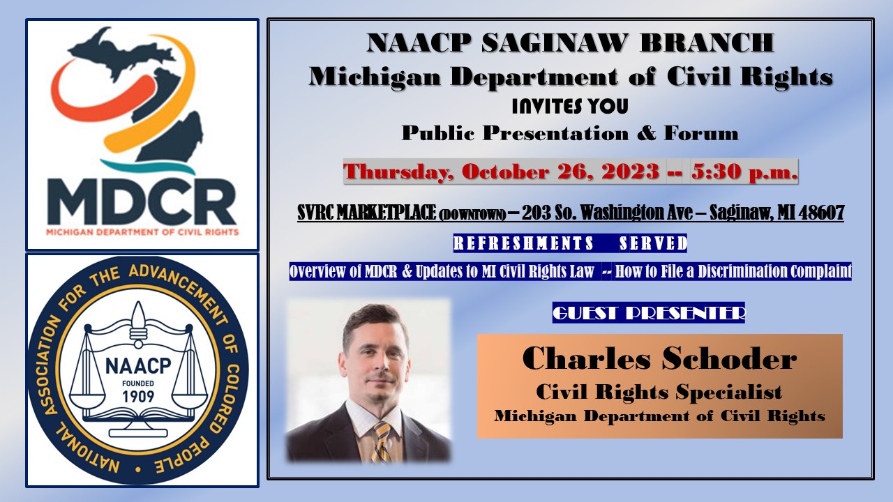 <h1 class="tribe-events-single-event-title">Public Forum & Presentation presented by the Saginaw NAACP and  MI Dept of Civil Rights</h1>